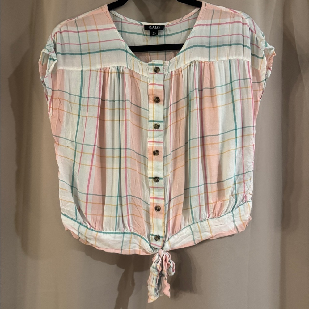 a.n.a Multicolor Plaid Button-Down Blouse